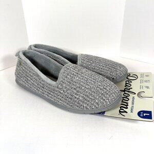 Dearfoams Gel Memory Foam Slippers Women's 9-10 Gray Rubber Sole BRAND NEW